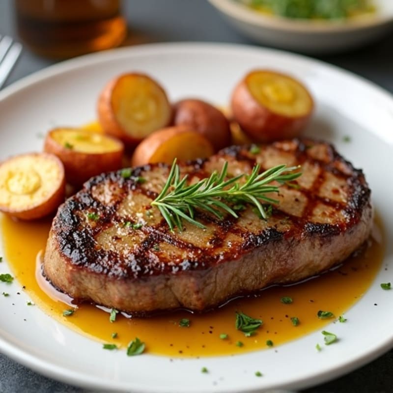 Pan-Seared Garlic Butter Steak with Crispy Roasted Potatoes
