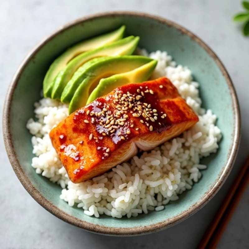 Sesame-Soy Salmon and Fresh Avocado Rice Bowl