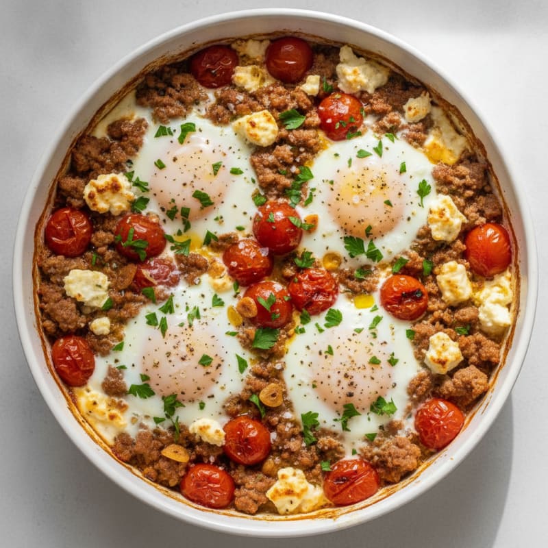 Baked Eggs with Roasted Tomatoes and Turkey