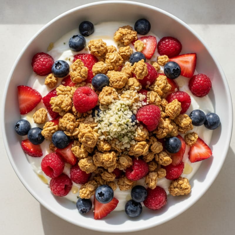 Creamy Greek Yogurt Parfait with Protein Granola and Mixed Berries