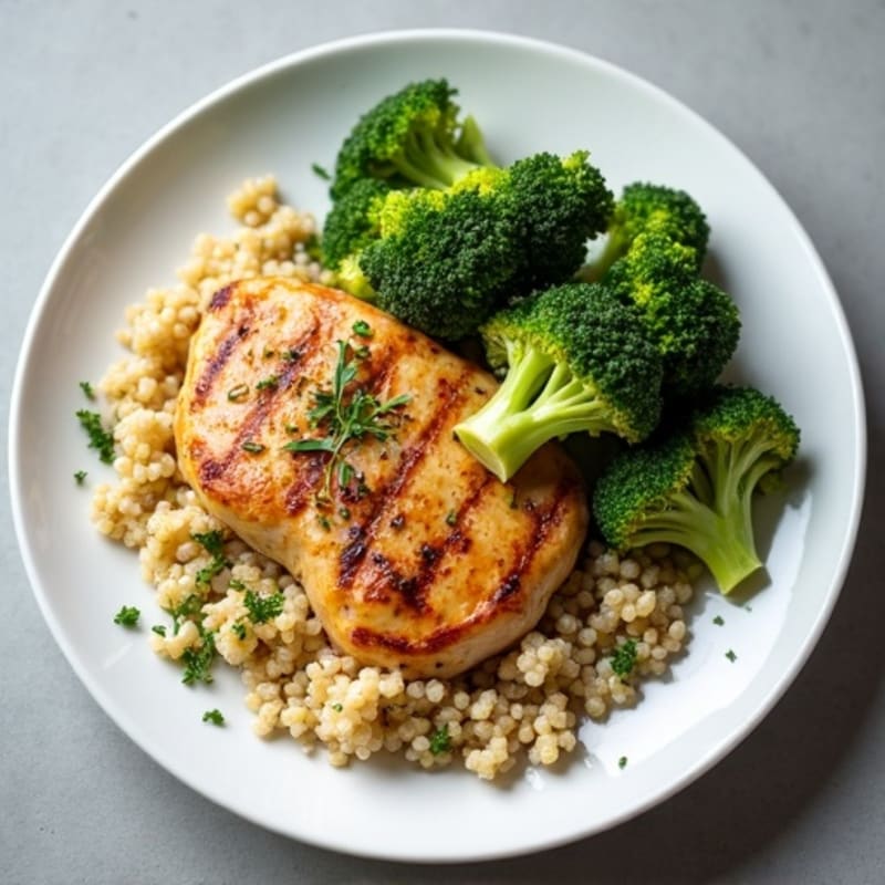 Grilled Chicken Breast with Quinoa and Roasted Broccoli