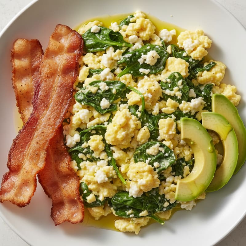 Cottage Cheese Scramble with Spinach and Turkey Bacon