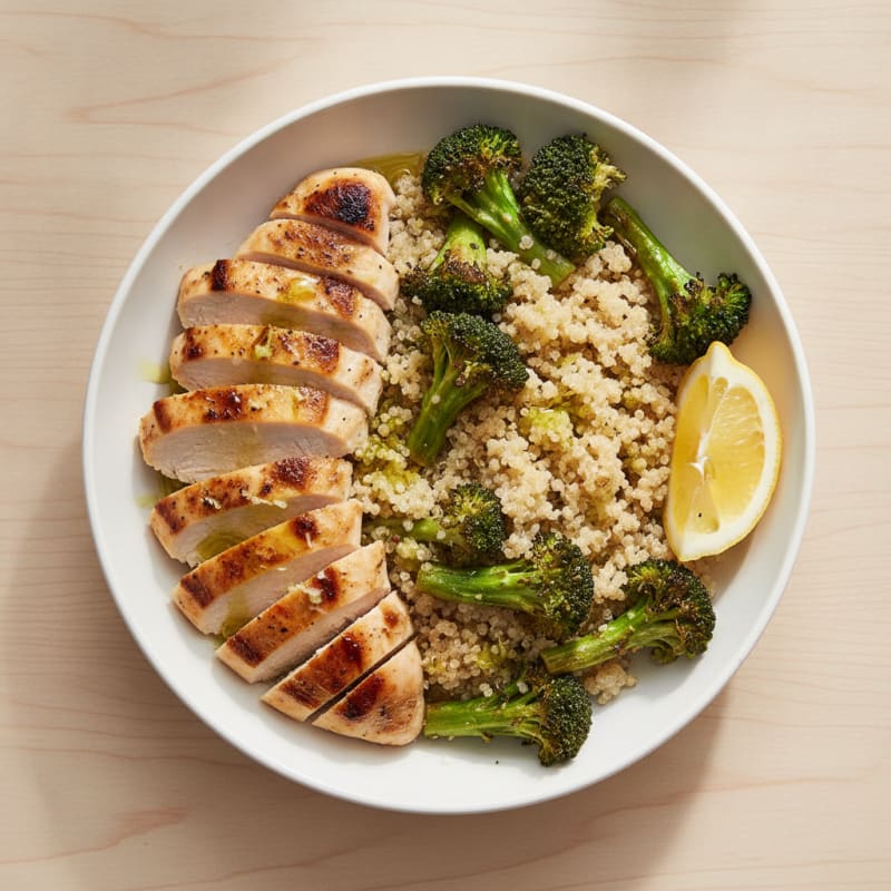 Grilled Chicken and Quinoa Bowl with Roasted Broccoli