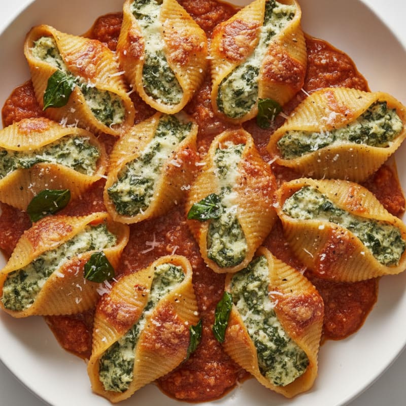 Spinach Ricotta Stuffed Shells Baked Marinara