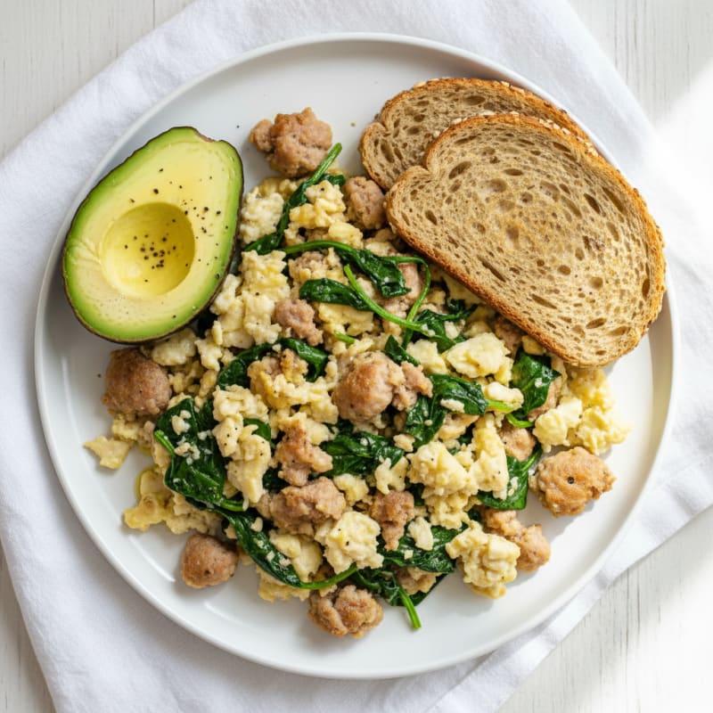 Egg White and Turkey Sausage Scramble with Spinach