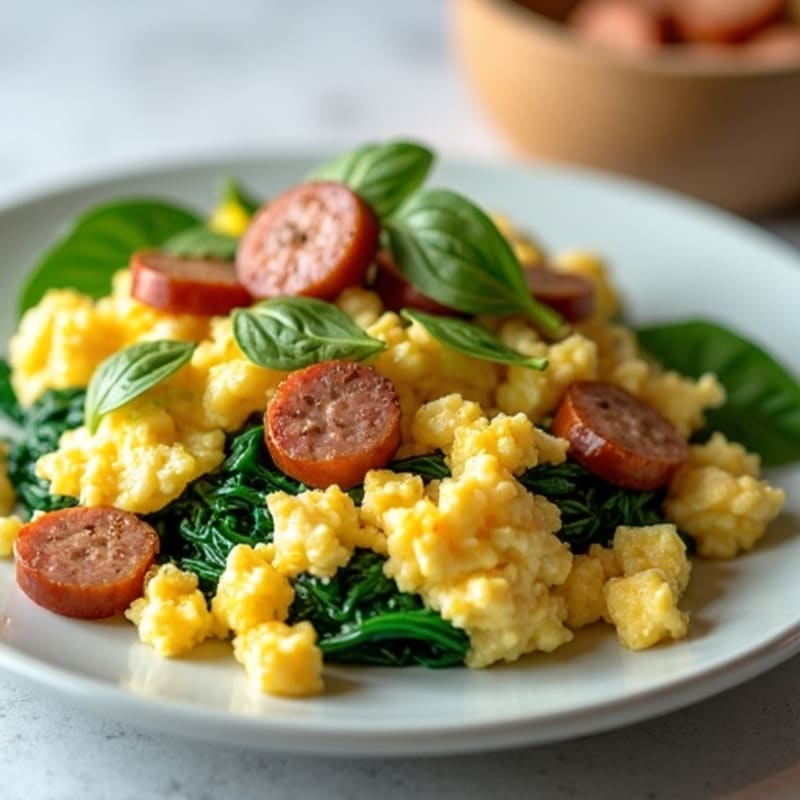 Egg White and Turkey Sausage Scramble with Spinach