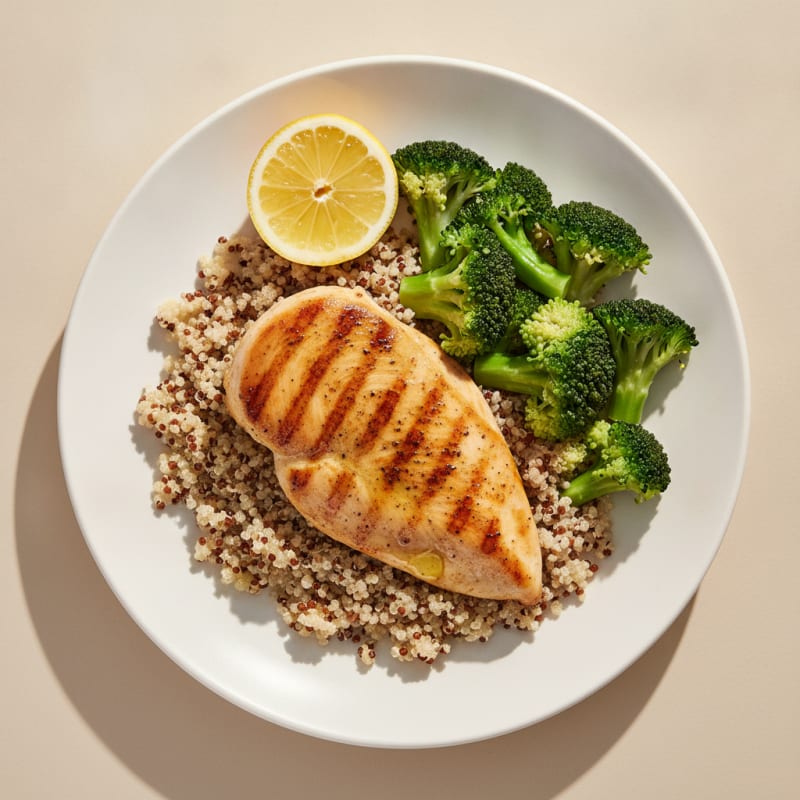 Grilled Chicken Breast with Quinoa and Steamed Broccoli