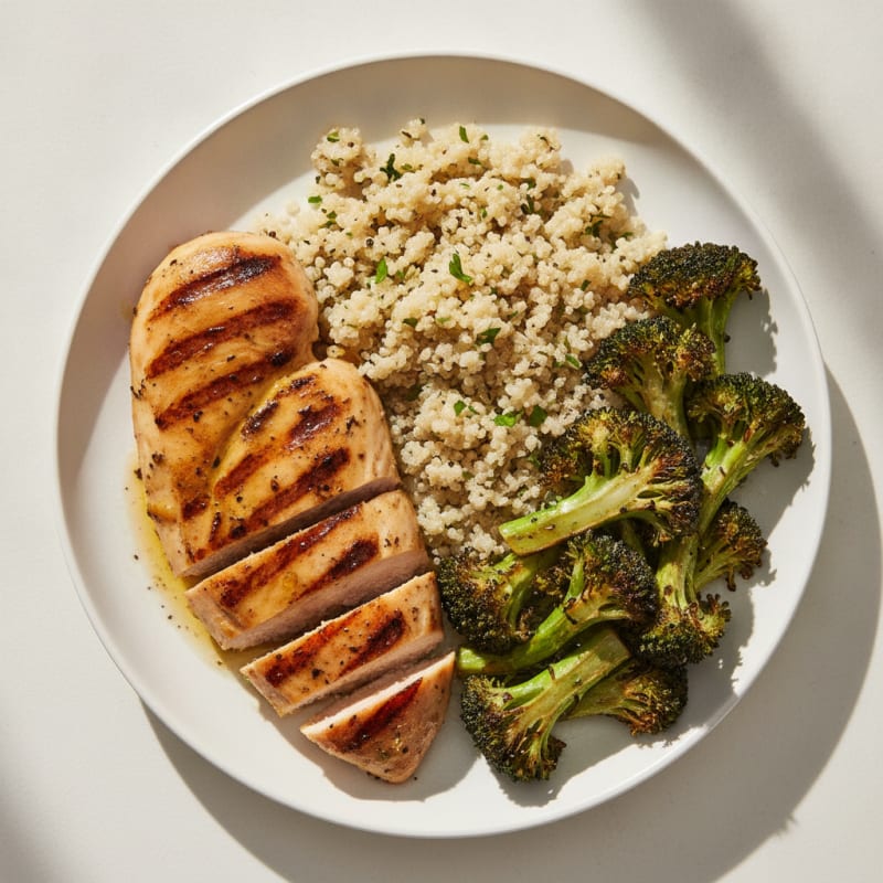 Grilled Chicken Breast with Roasted Broccoli and Quinoa