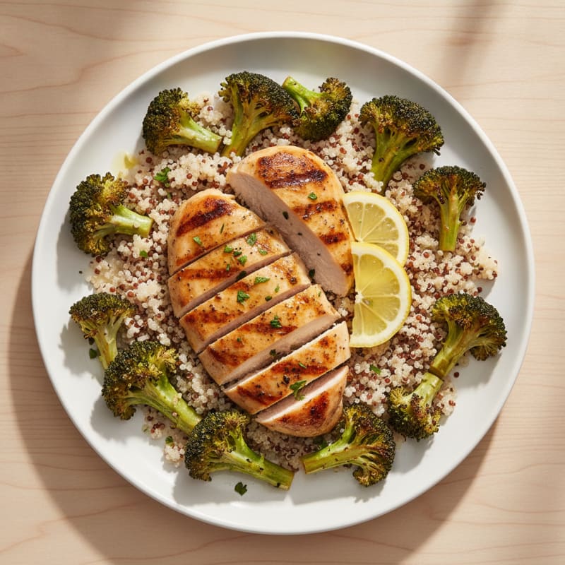 Grilled Chicken Breast with Quinoa and Roasted Broccoli