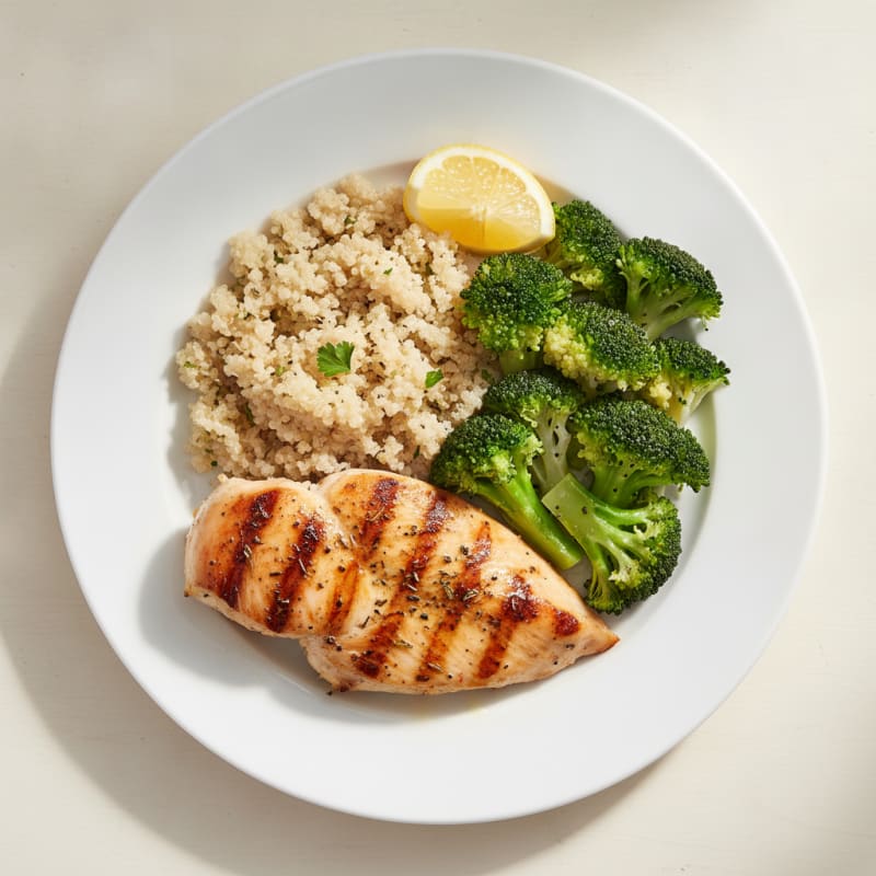 Grilled Chicken Breast with Quinoa and Steamed Broccoli