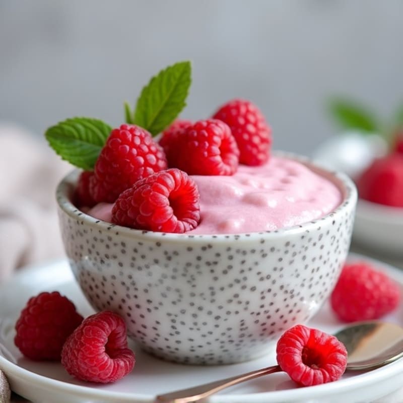 Creamy Vanilla Raspberry Protein Chia Pudding