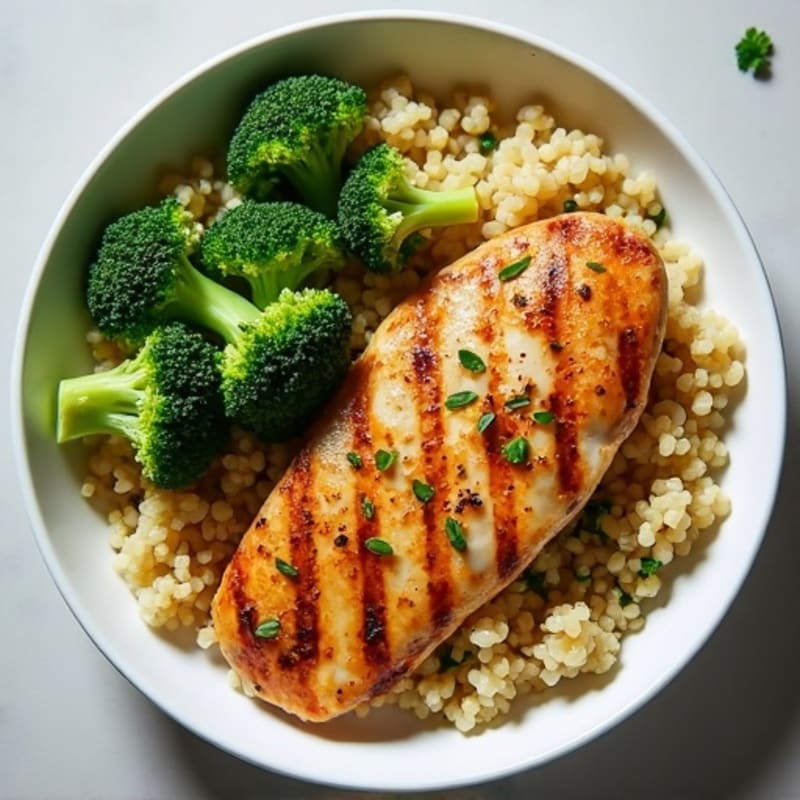 Grilled Chicken Breast with Quinoa and Roasted Broccoli