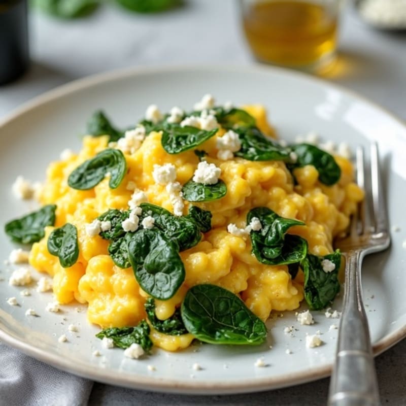 Creamy Scrambled Eggs with Fresh Spinach and Feta