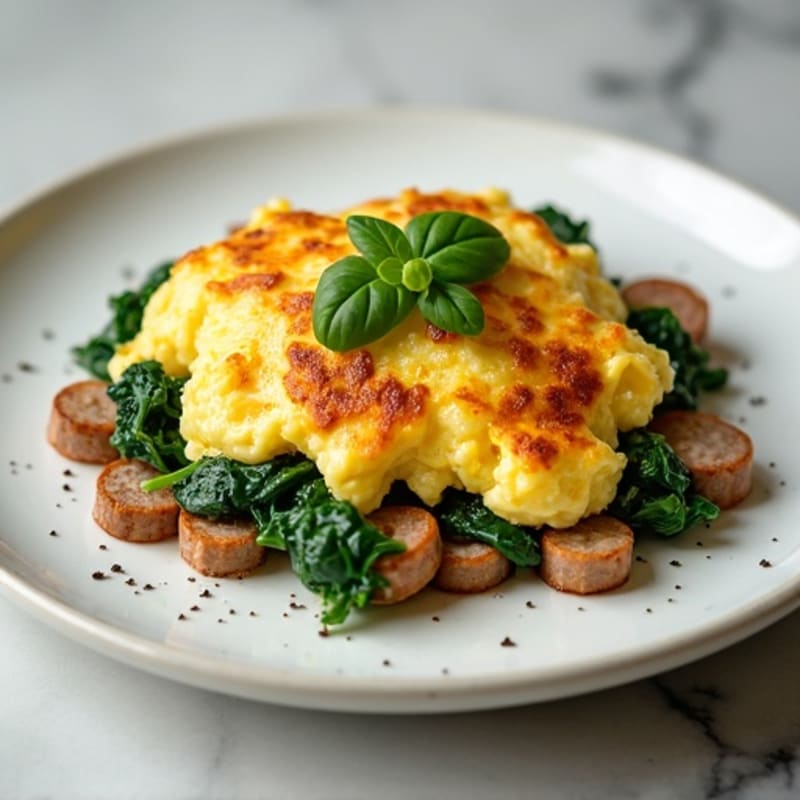 Egg White and Chicken Sausage Scramble with Spinach