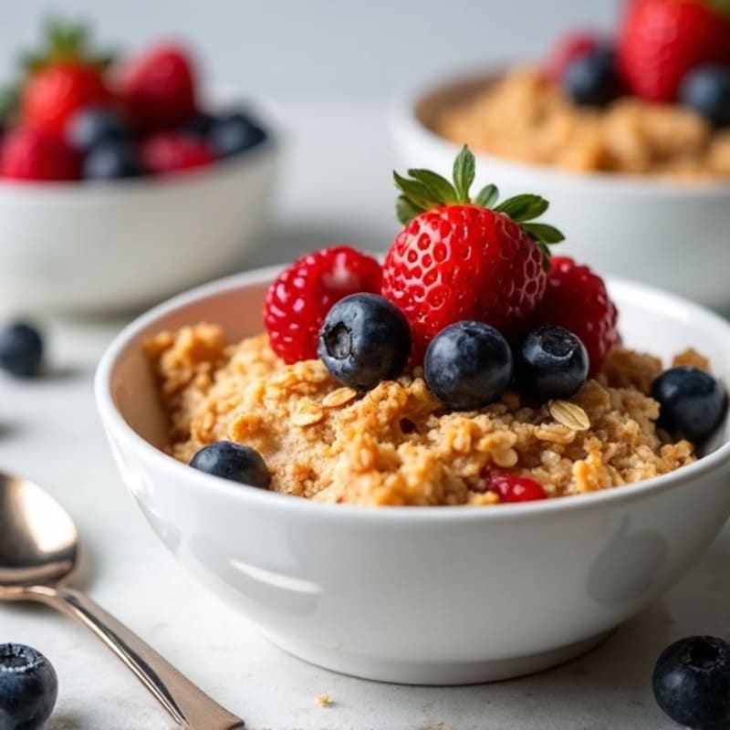 Creamy Vanilla Bean Protein Baked Oatmeal with Fresh Berries