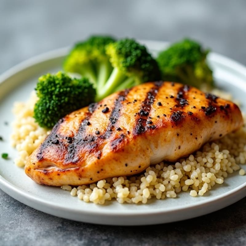 Grilled Chicken Breast with Quinoa and Roasted Broccoli