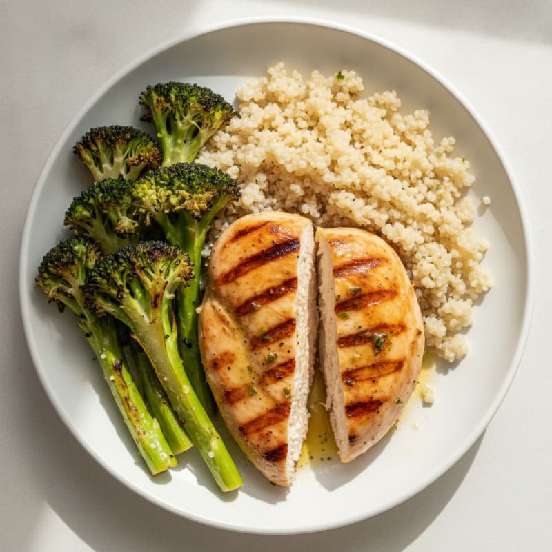 Grilled Chicken Breast with Roasted Broccoli and Quinoa