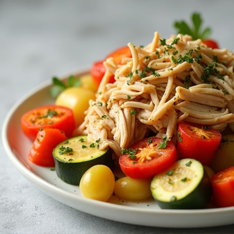 Slow Cooker Garlic Herb Shredded Chicken with Hearty Vegetables