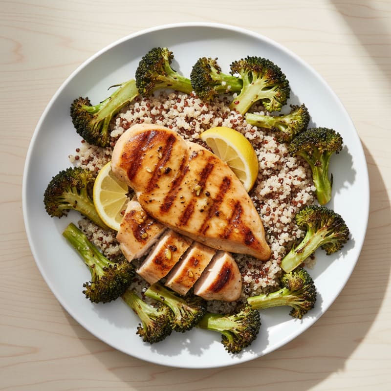 Grilled Chicken Breast with Quinoa and Roasted Broccoli