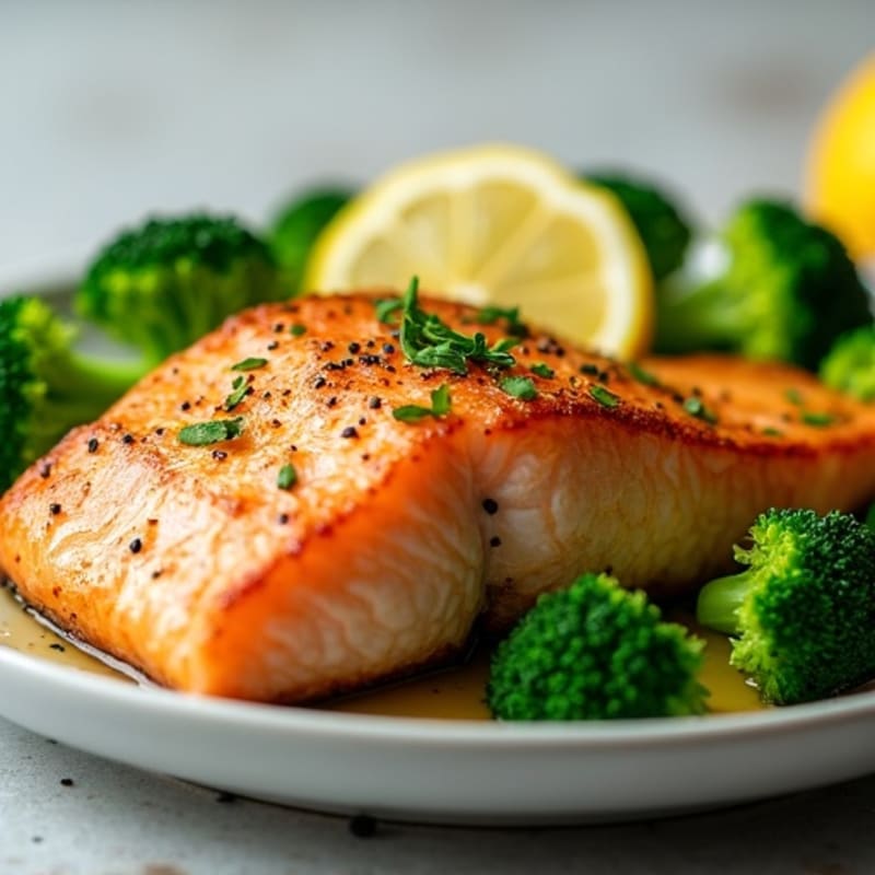 Seared Salmon with Steamed Broccoli and Lemon