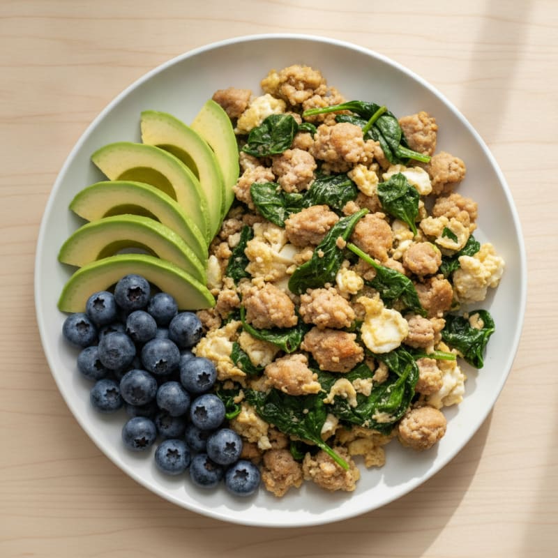 Egg White and Turkey Sausage Scramble with Spinach