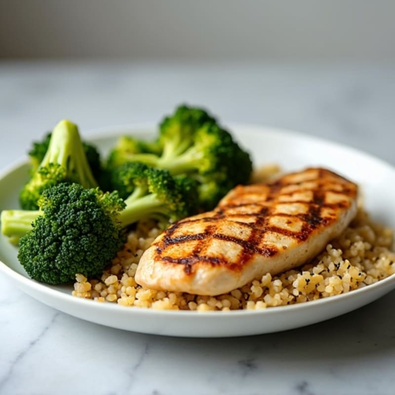 Grilled Chicken Breast with Roasted Broccoli and Quinoa