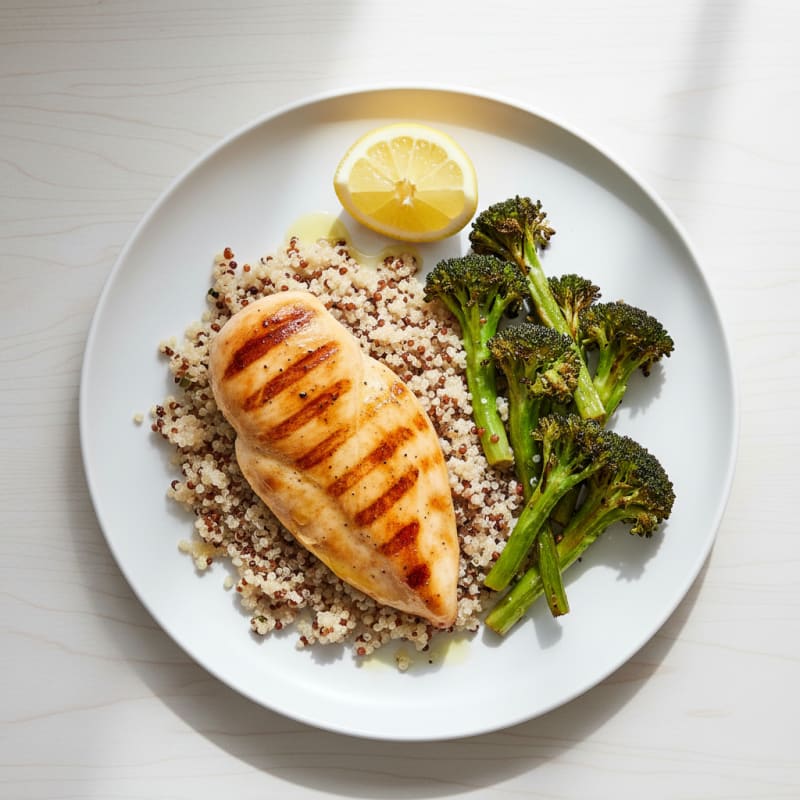 Grilled Chicken Breast with Quinoa and Roasted Broccoli