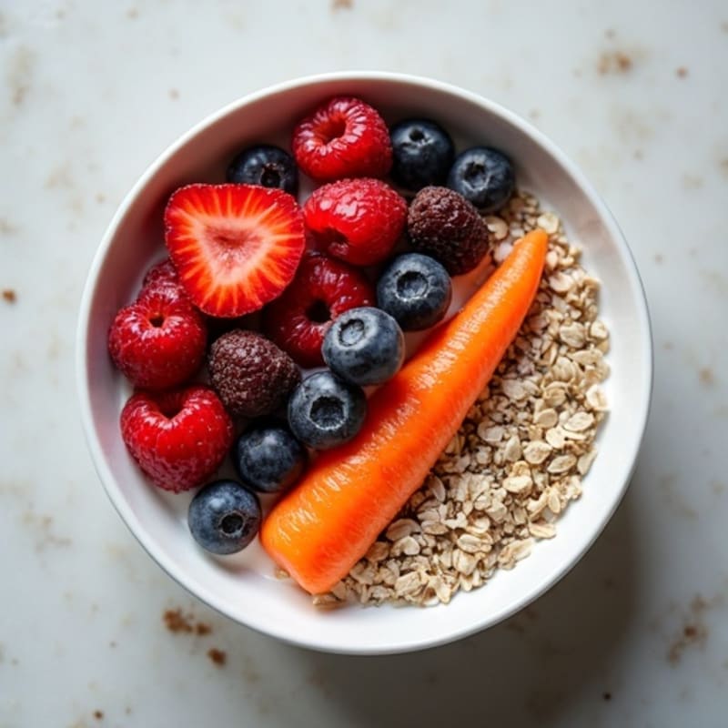 Creamy Oatmeal with Greek Yogurt, Chia Seeds, Mixed Berries & Hidden Carrot