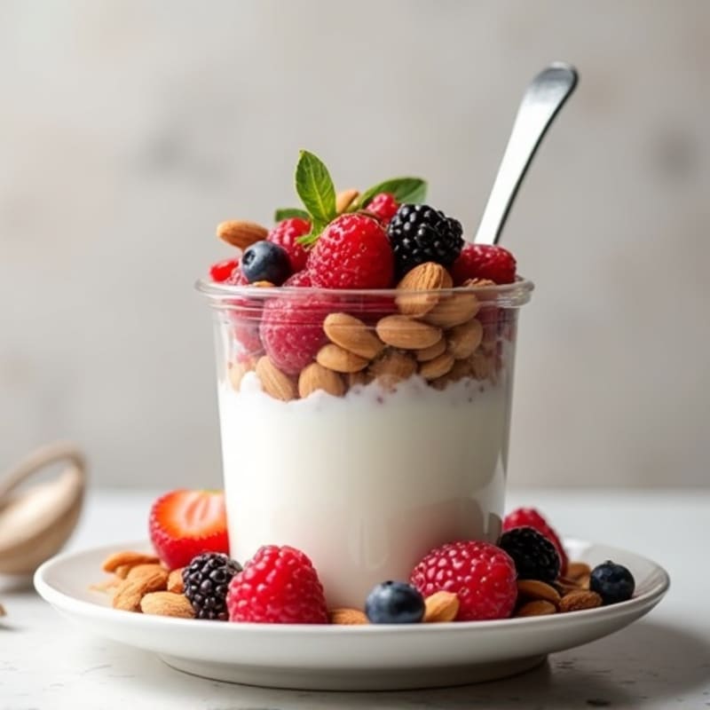 Creamy Greek Yogurt Protein Parfait with Mixed Berries and Almonds