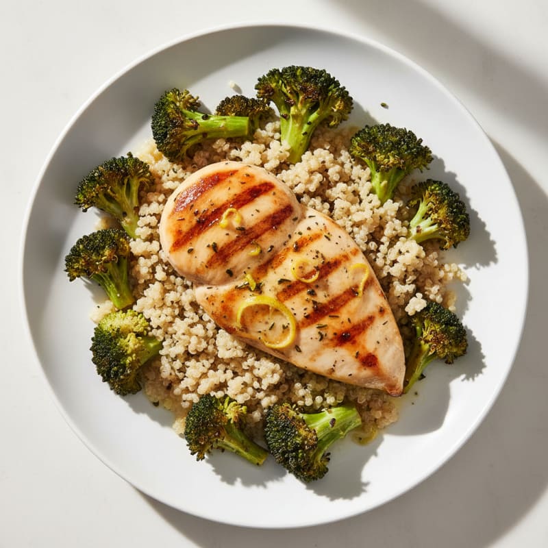 Grilled Chicken Breast with Roasted Broccoli and Quinoa
