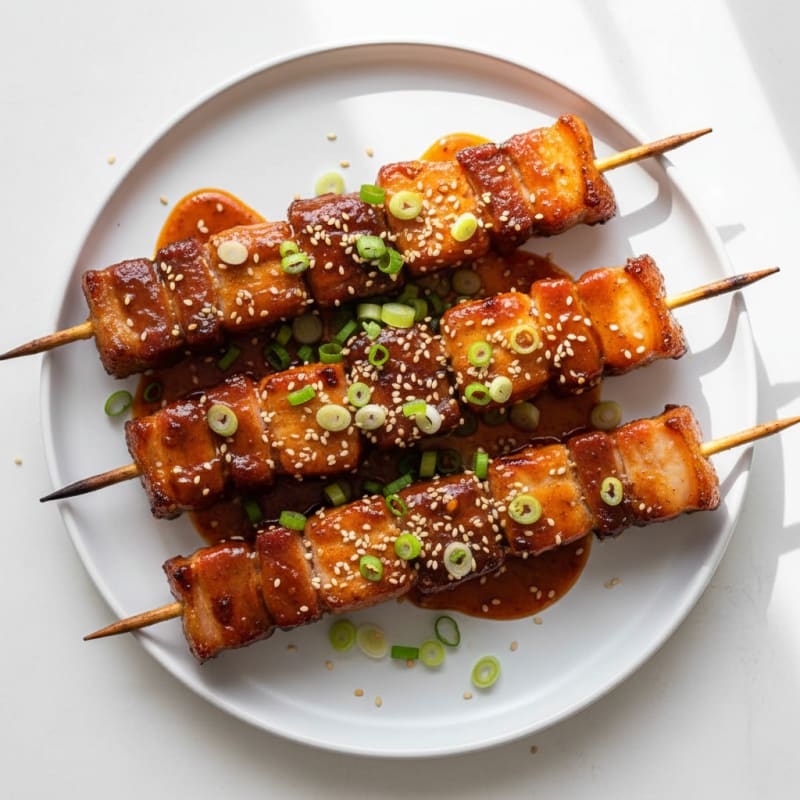 Spicy Gochujang Pork Belly Skewers
