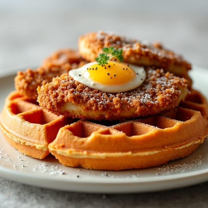 Crispy Almond-Crusted Chicken with Sweet Potato Waffles