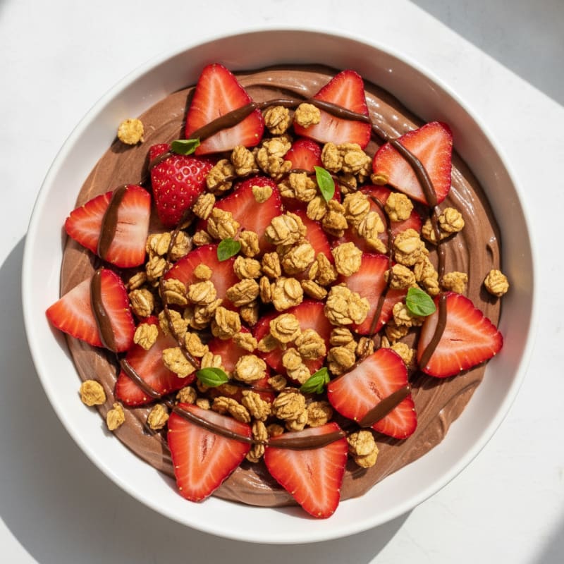 Creamy Chocolate Protein Yogurt with Sliced Strawberries