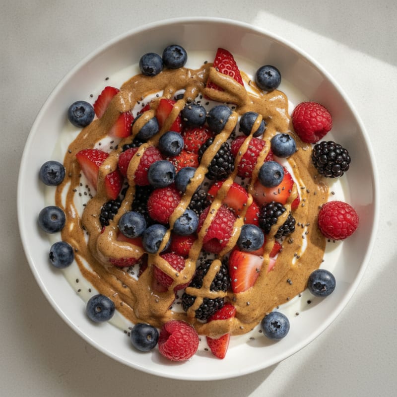 Creamy Greek Yogurt Protein Bowl with Mixed Berries and Almond Butter