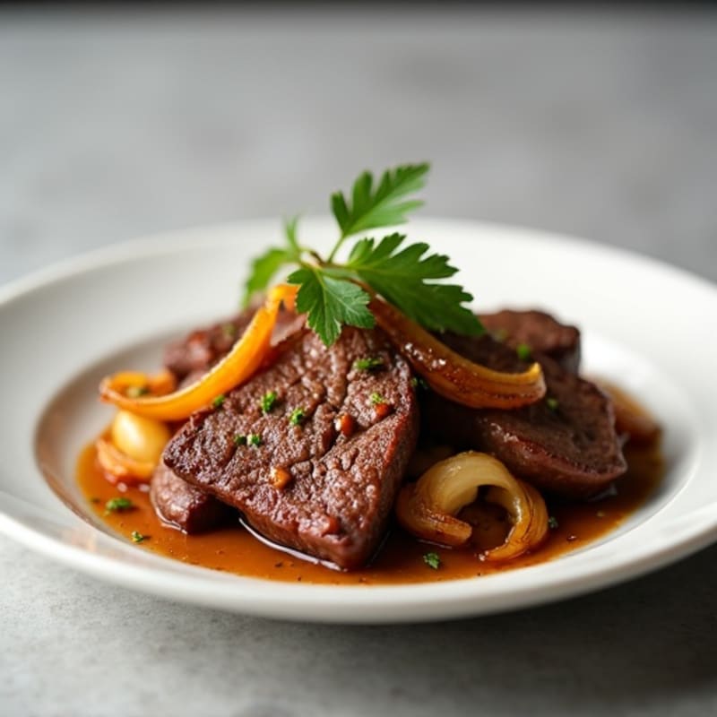 Pan-Seared Garlic Beef Liver with Caramelized Onions