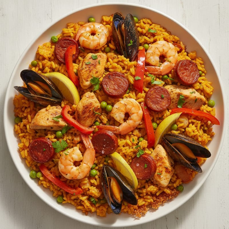Saffron Seafood Paella with Chorizo