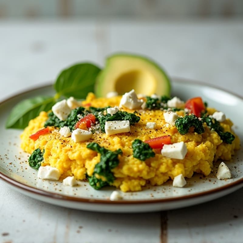 Fluffy Spinach Feta Egg White Scramble