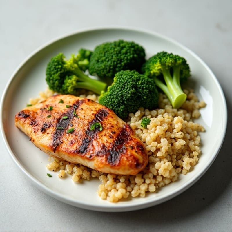 Grilled Chicken Breast with Quinoa and Steamed Broccoli