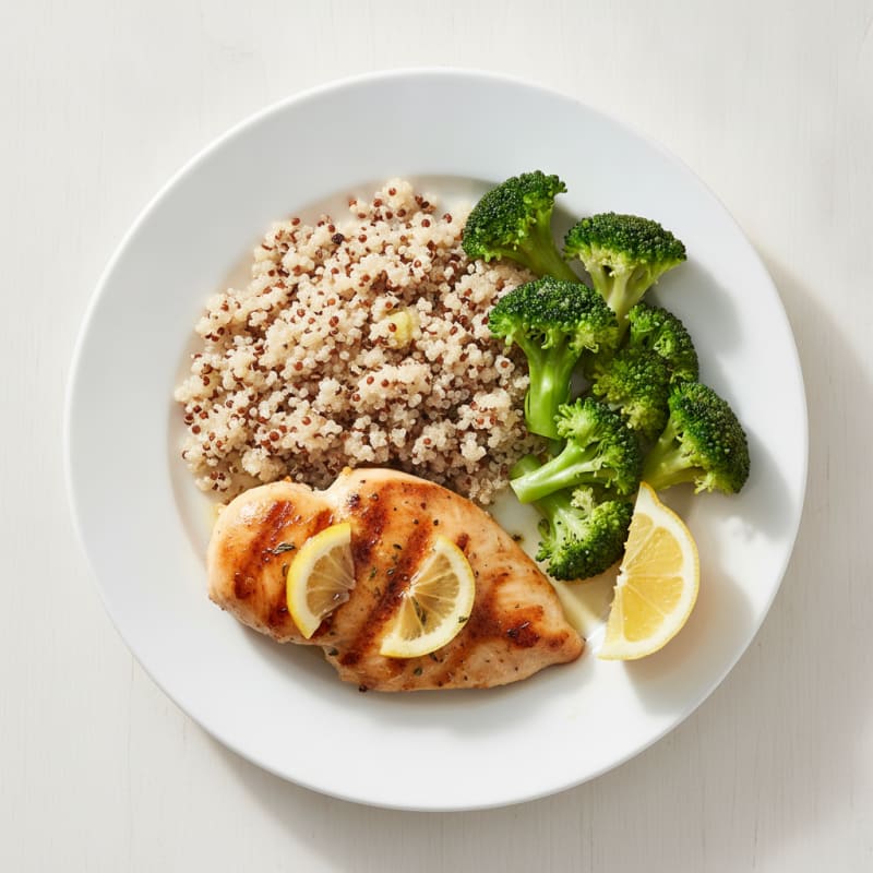 Grilled Chicken Breast with Quinoa and Steamed Broccoli