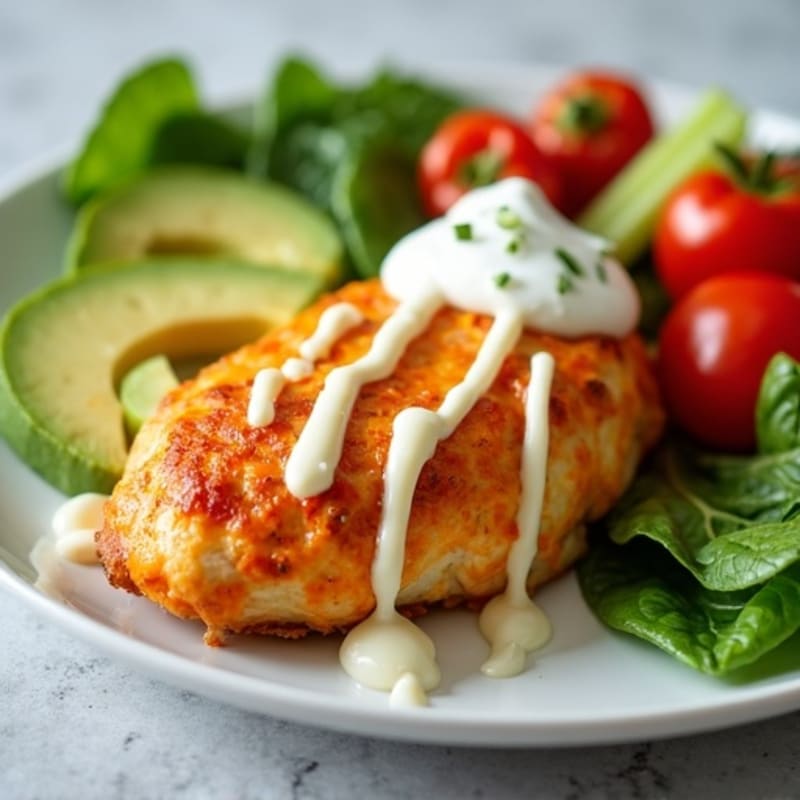 Creamy Baked Buffalo Chicken with Fresh Veggies