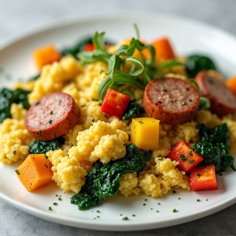 Egg White and Turkey Sausage Scramble with Spinach