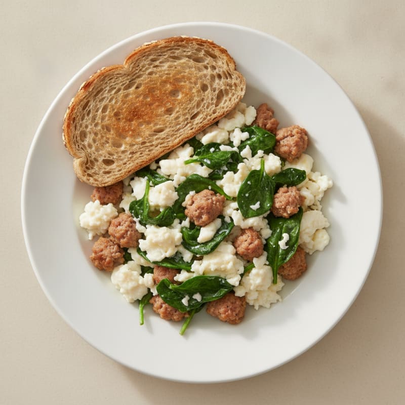 Egg White Scramble with Turkey Sausage and Spinach