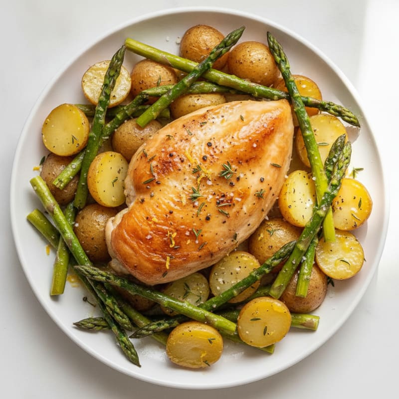 Lemon Herb Roasted Chicken with Asparagus