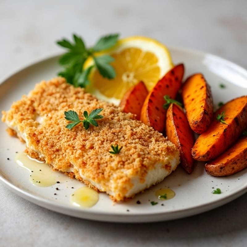 Crispy Baked Cod with Sweet Potato Wedges