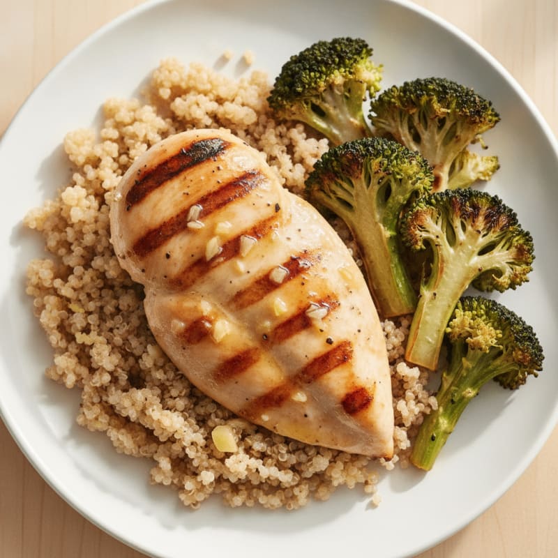 Grilled Chicken Breast with Quinoa and Roasted Broccoli