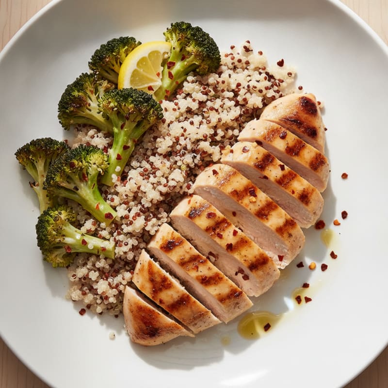 Grilled Chicken Breast with Quinoa and Roasted Broccoli