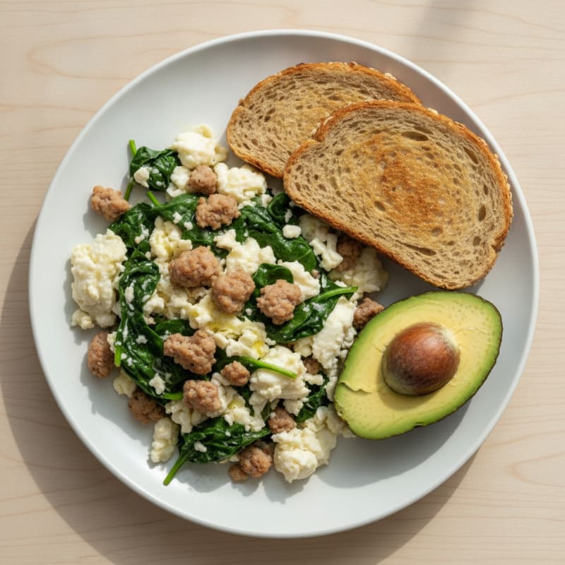 Egg White Scramble with Turkey Sausage and Spinach