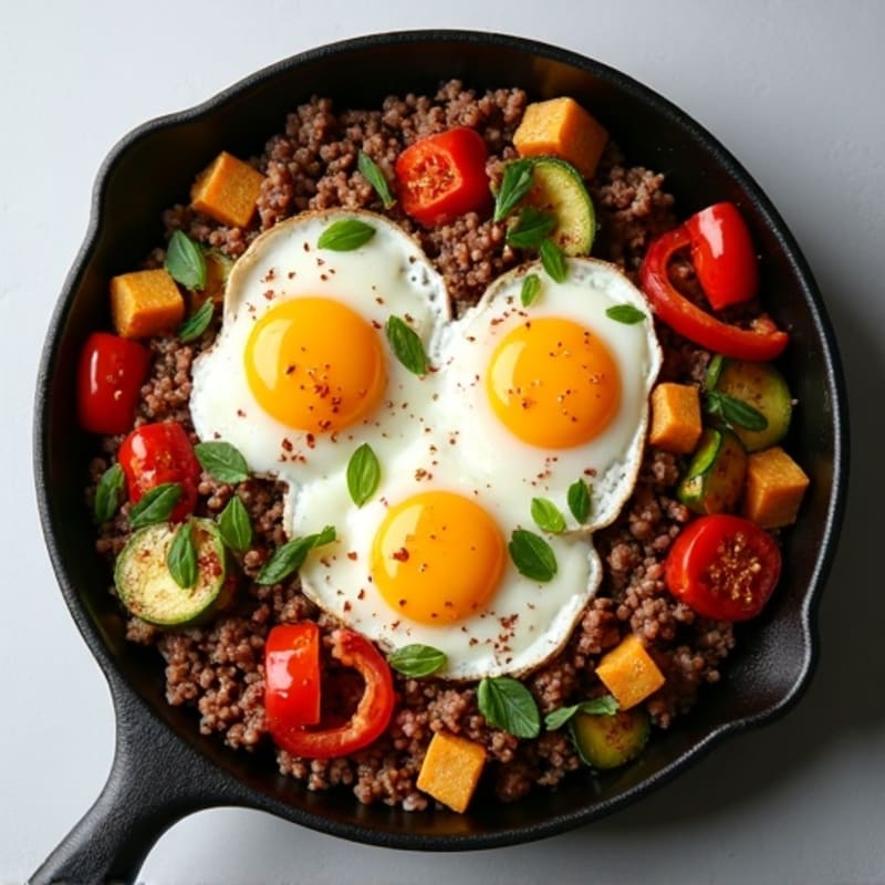 Savory Ground Beef and Roasted Vegetable Skillet
