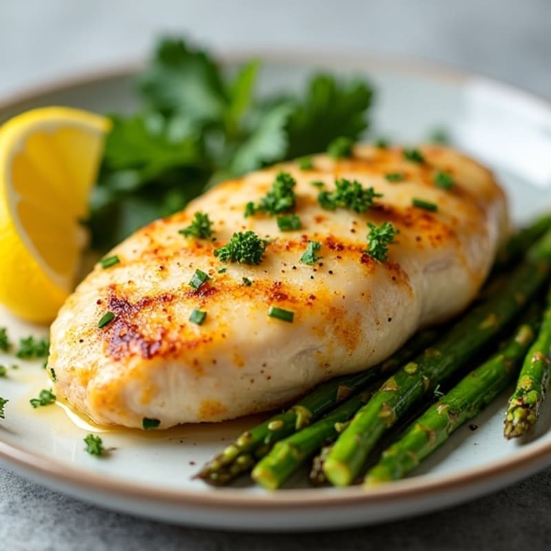 Lemon Garlic Pan-Seared Chicken with Roasted Asparagus