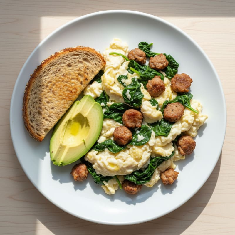 Egg White Scramble with Turkey Sausage and Spinach